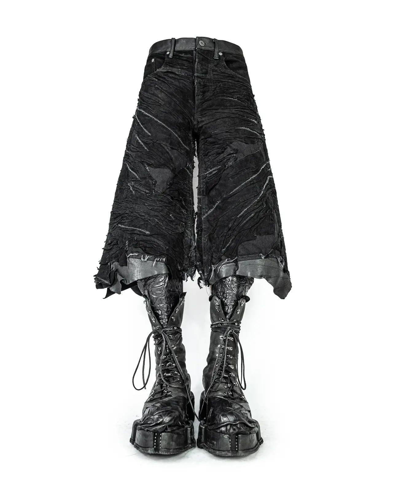 PARADOXE PARIS - LAYERED LEATHER SHORTS BAGGY BLACK DENIM