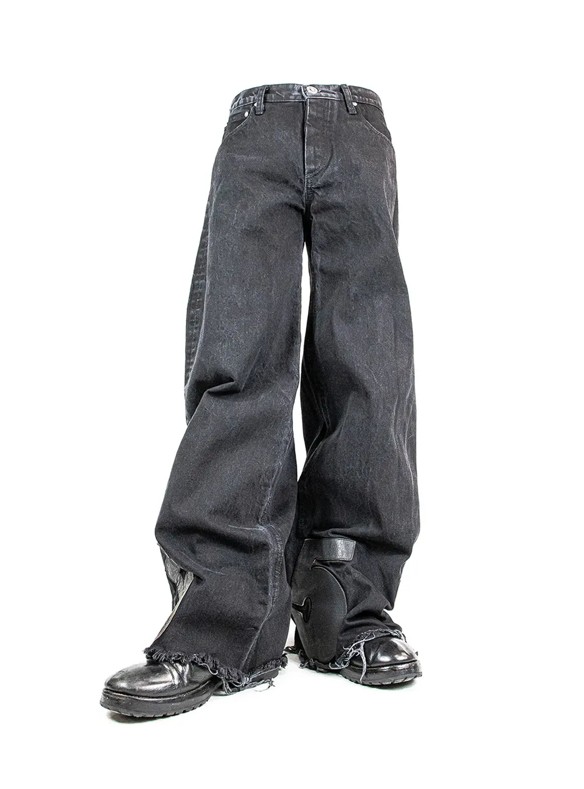 PARADOXE PARIS - BLACK LAYERED LEATHER DENIM BAGGY