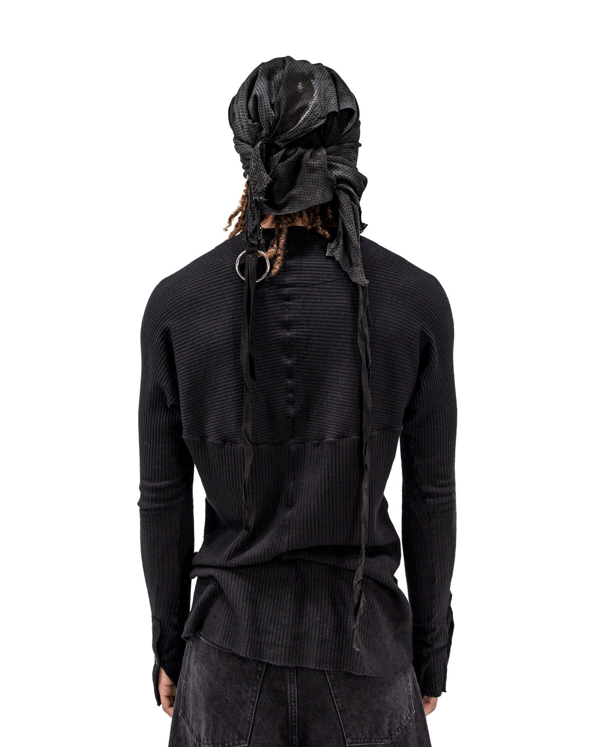LAMB LEATHER SCARF BLACK PERFORATED