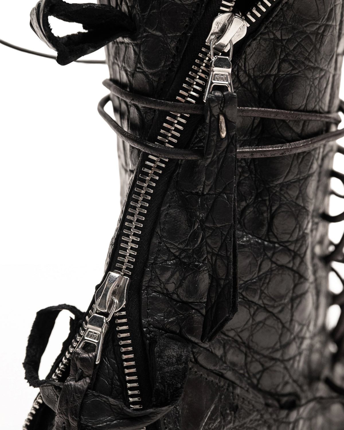 FRACTURE COMBAT BOOTS CROCODILE BLACK LEATHER