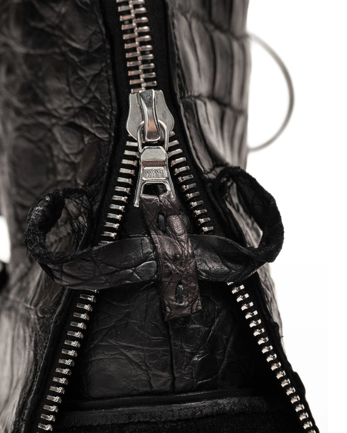 FRACTURE COMBAT BOOTS CROCODILE BLACK LEATHER