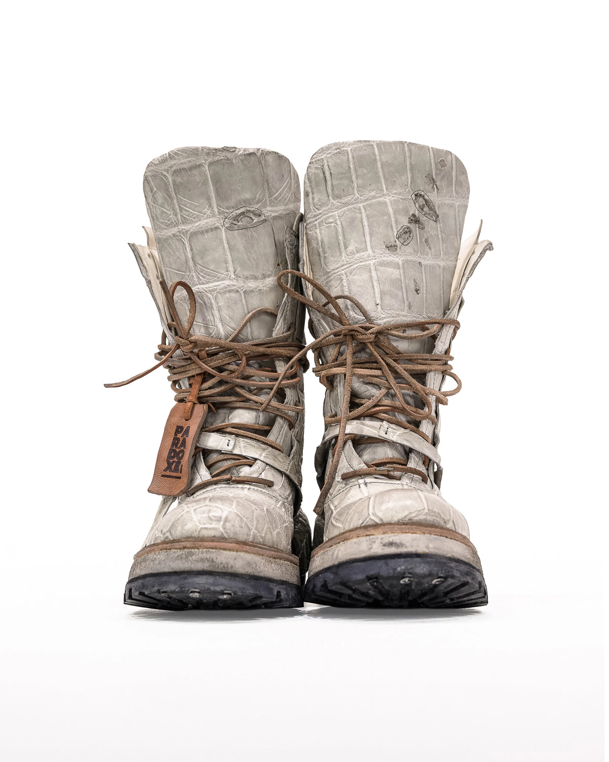 FRACTURE COMBAT BOOTS CROCODILE WHITE LEATHER