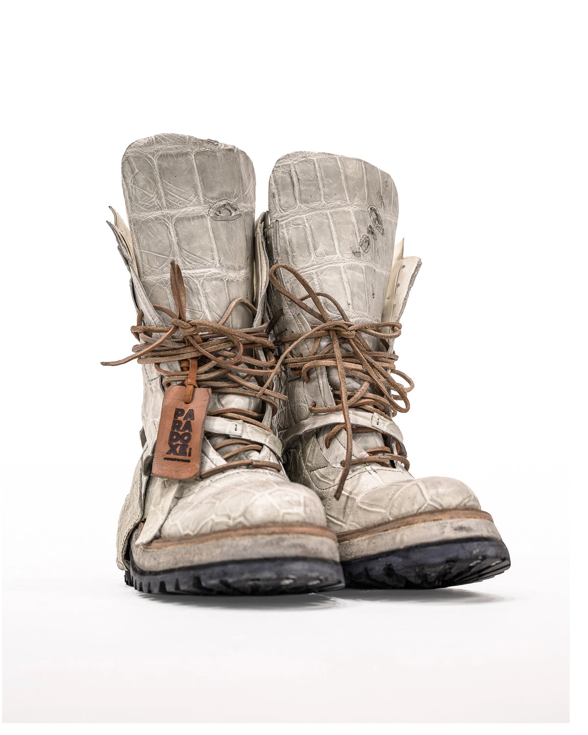 FRACTURE COMBAT BOOTS CROCODILE WHITE LEATHER