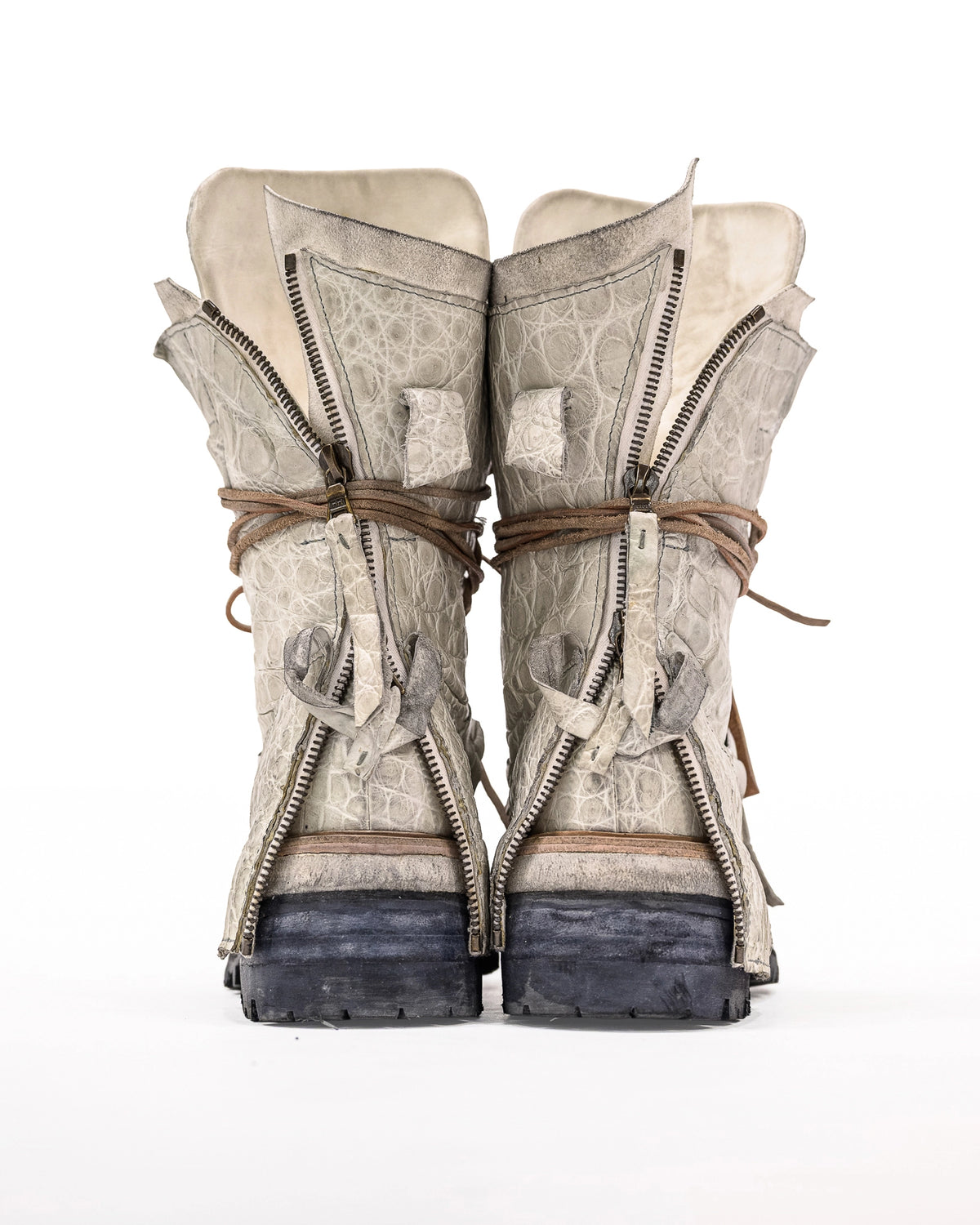 FRACTURE COMBAT BOOTS CROCODILE WHITE LEATHER