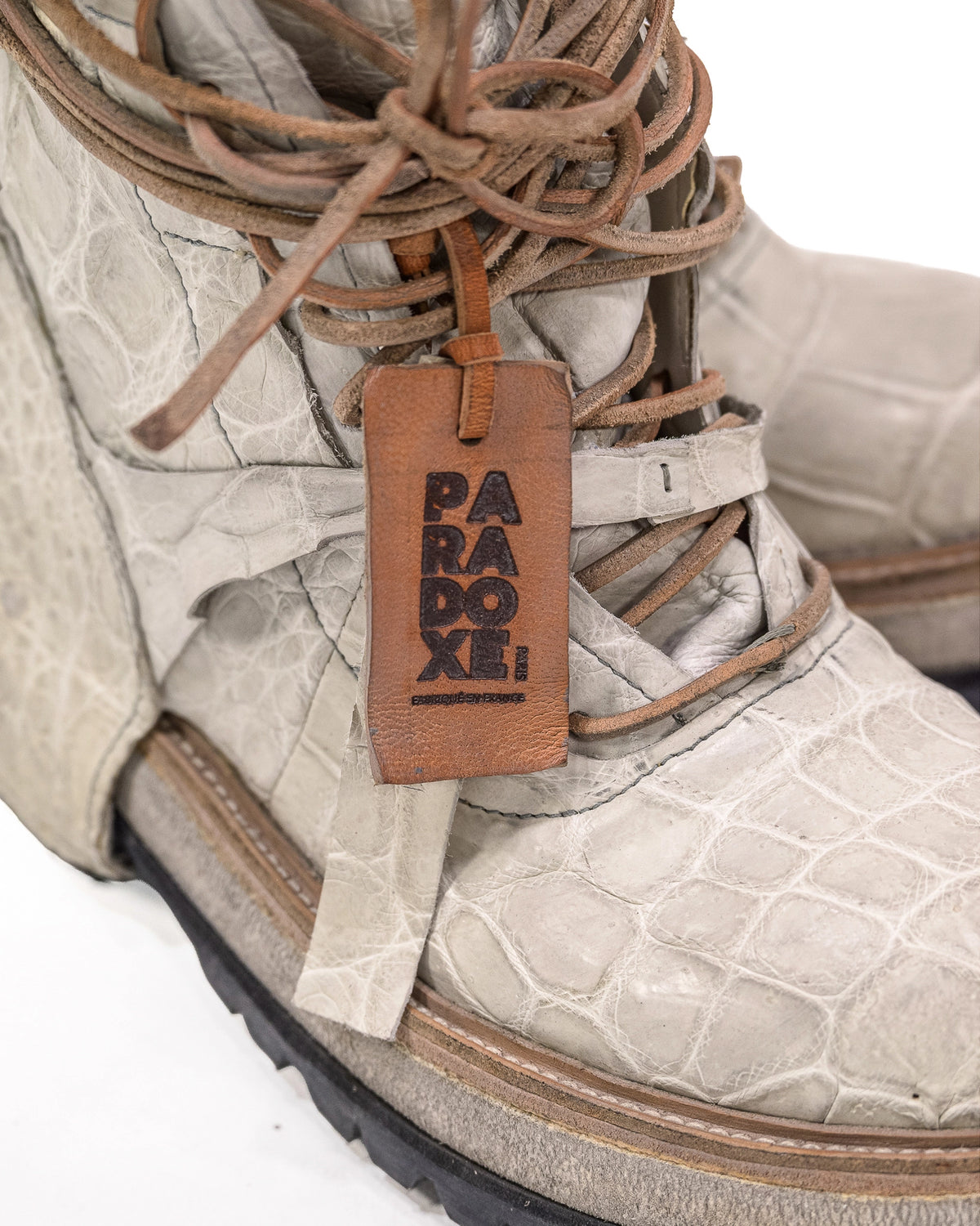 FRACTURE COMBAT BOOTS CROCODILE WHITE LEATHER