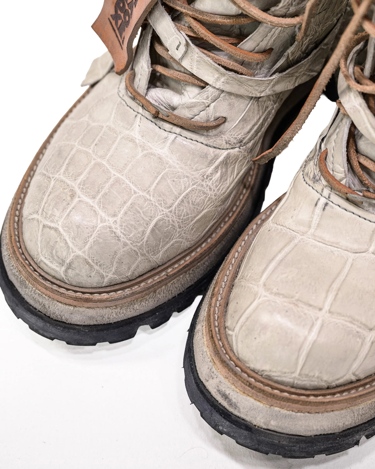 FRACTURE COMBAT BOOTS CROCODILE WHITE LEATHER