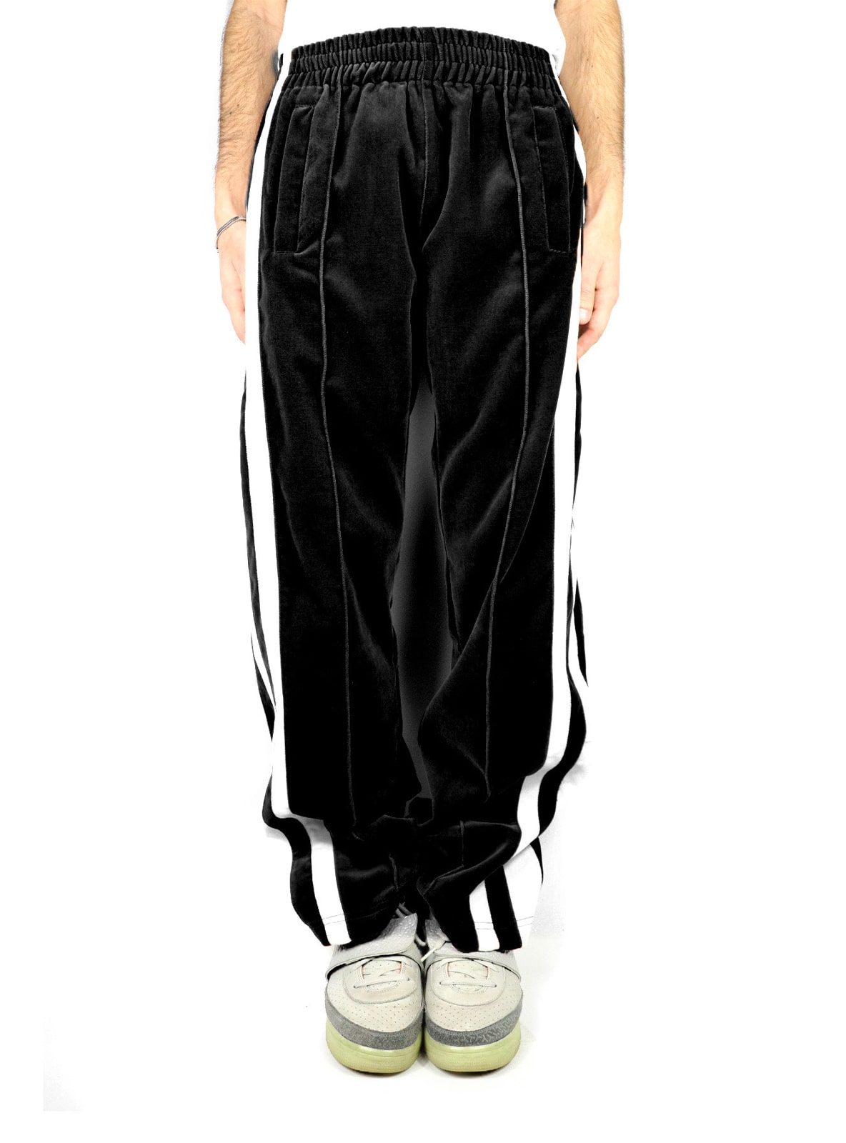 STRIPED VELVET PANTS BLACK/WHITE