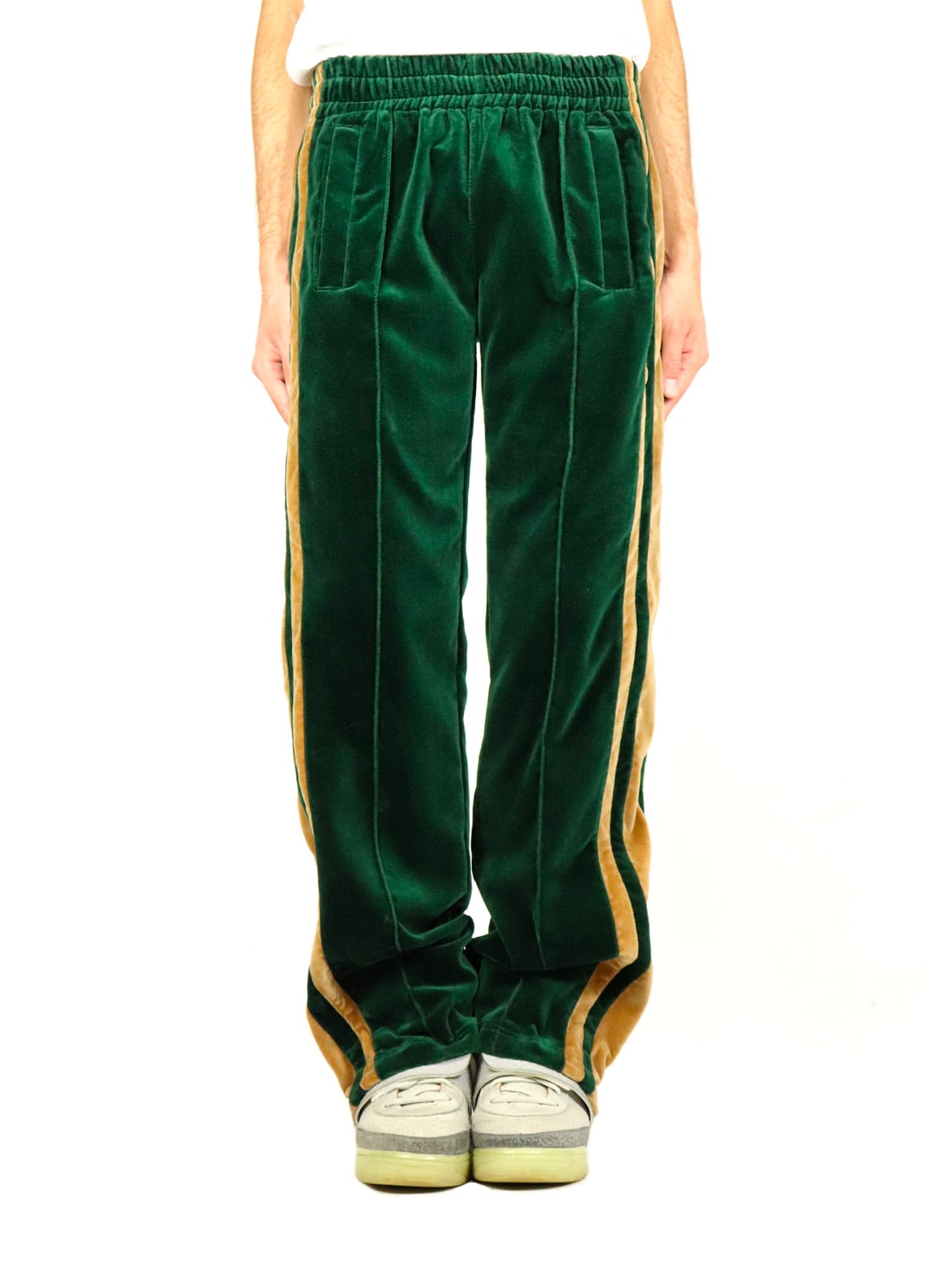 STRIPED VELVET PANTS GREEN/BEIGE