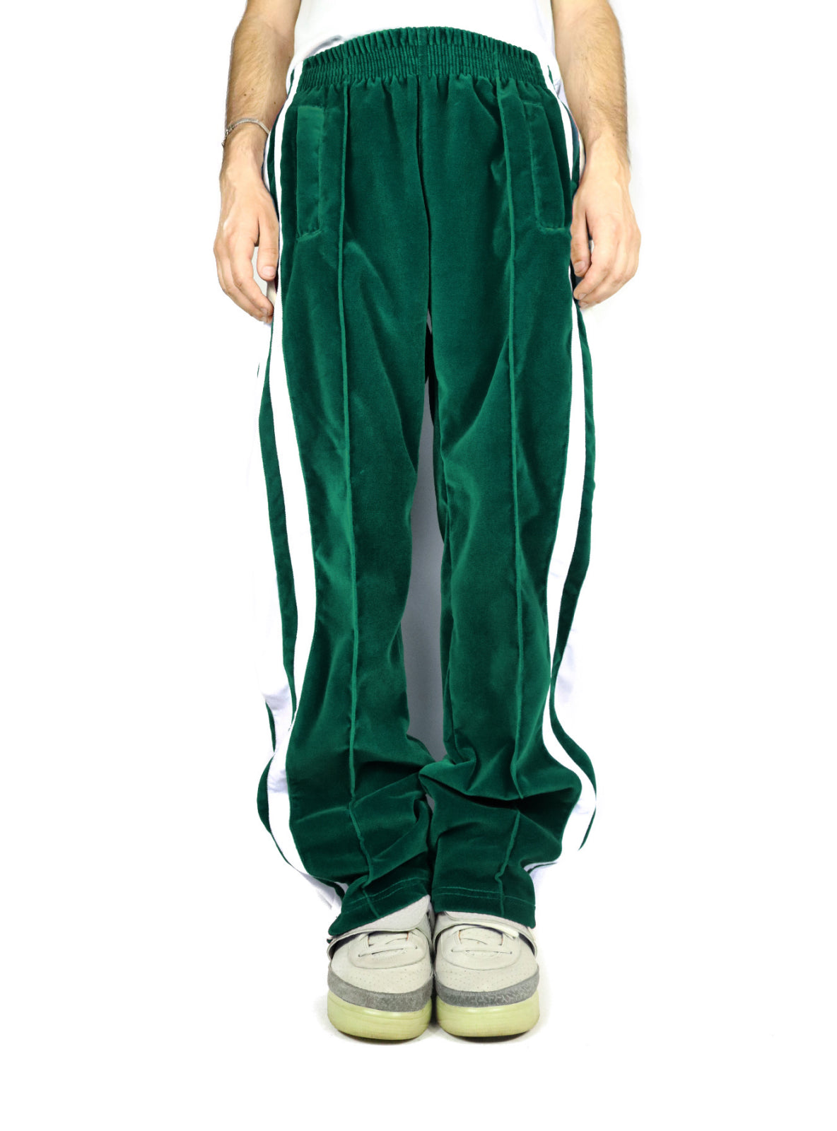 STRIPED VELVET PANTS DARK GREEN/WHITE