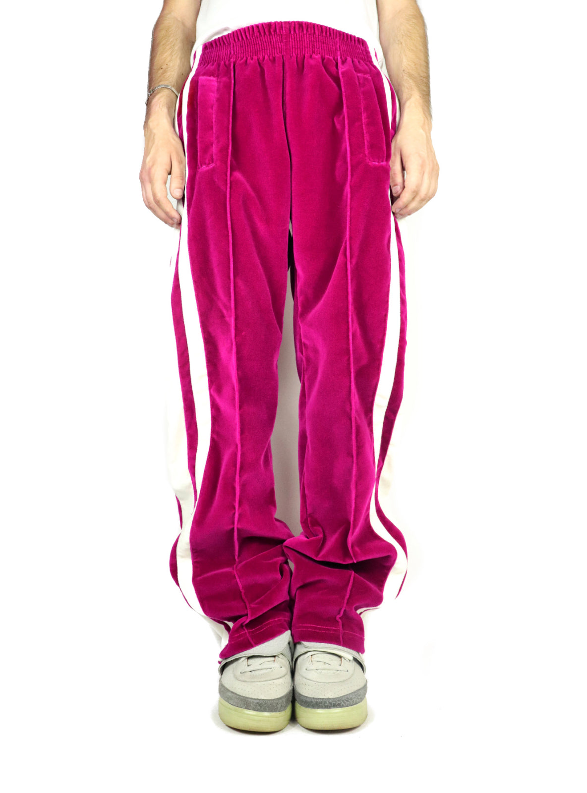 STRIPED VELVET PANTS FUCHSIA/WHITE